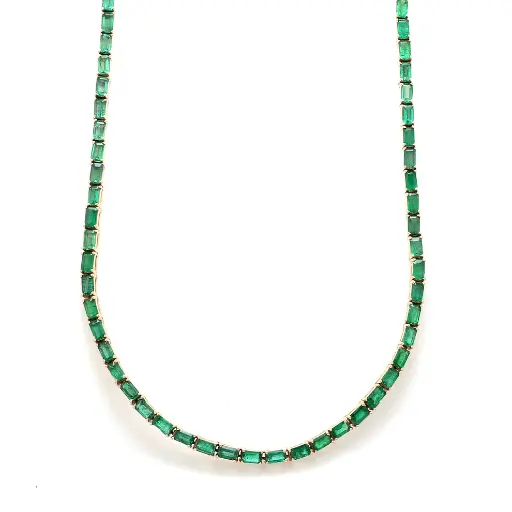 Emerald Octagon East West Tennis Necklace